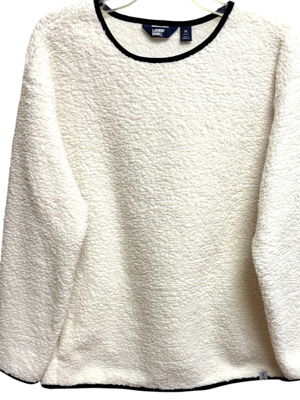 Lands' End Cozy Sherpa Fleece Crewneck Pullover Sweatshirt Ivory Medium EUC